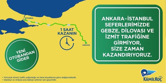 İstanbul-Ankara arası Kâmil Koç’la artık “1 saat” daha kısa !