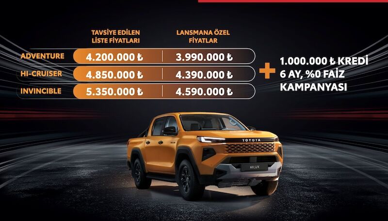 Fiyat Listesi Yeni Toyota Hilux